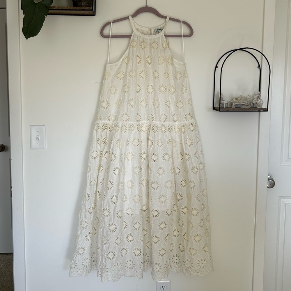 NEW Madewell Floral‎ Eyelet Cream Embroidered Drop-Waist Maxi Dress Size Medium